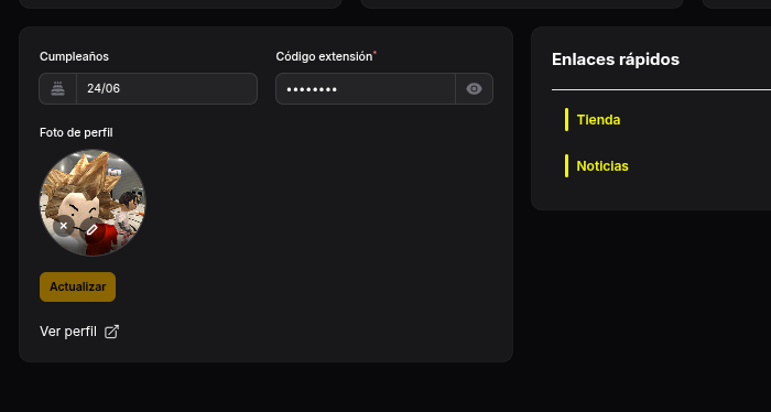 campo c&oacute;digo extensi&oacute;n